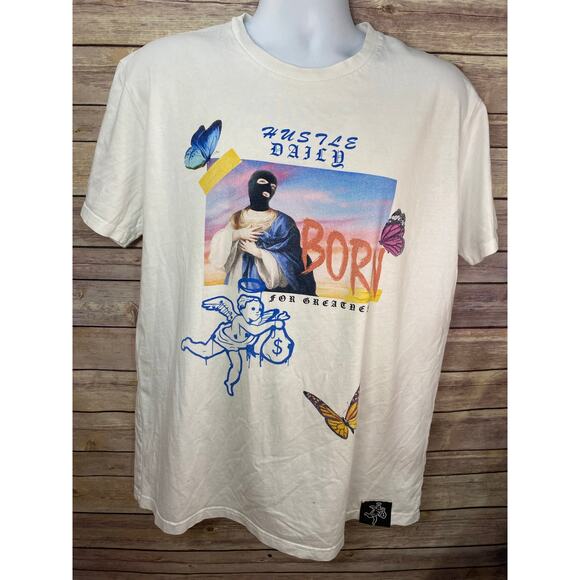 Muerte Hustle Daily Jesus Graphic T-Shirt Men’s Size Large Cotton Printed Tee - Picture 1 of 9